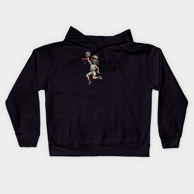 HE IS RIZZIN BLACK JESUS Kids Hoodie by Lolane